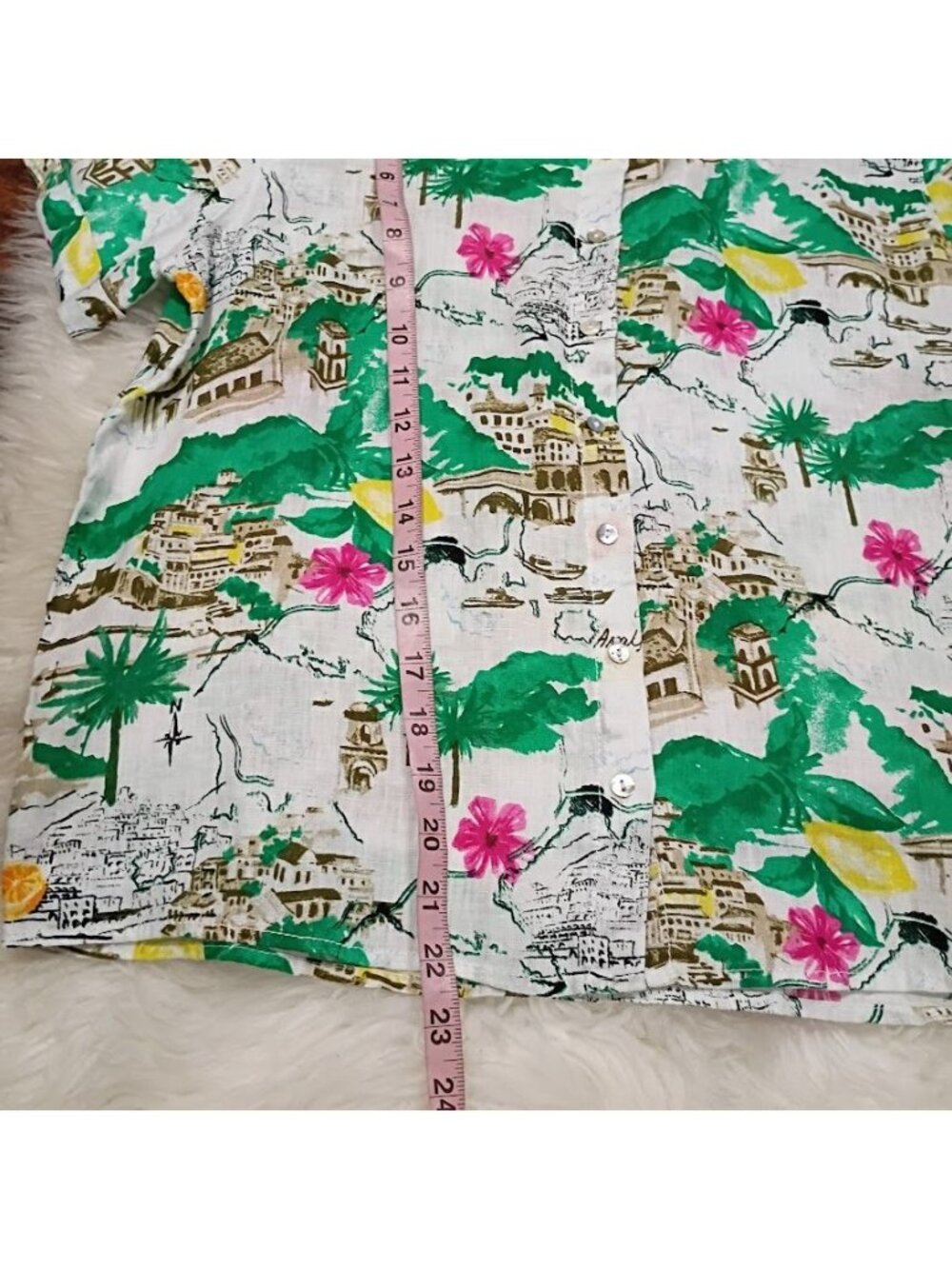 Cynthia Rowley Amalfi Coast Linen Shirt S Resortwear Coastal GreenWhite - Picture 5 of 9